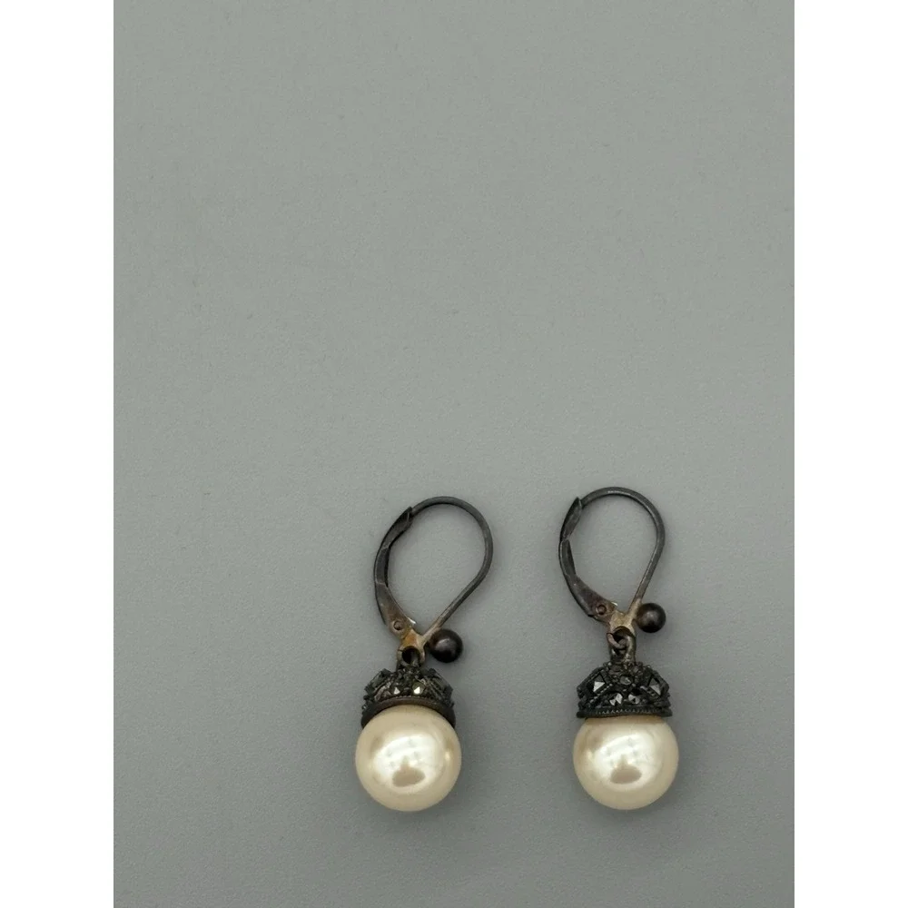 Sterling Silver Judith Jack Marcasite Necklace & SS‎ Faux Pearl Earrings 30g 9